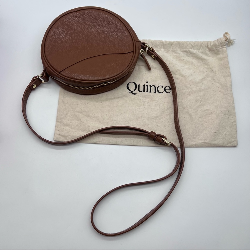 Quince Tan Leather Round Crossbody Bag/Purse